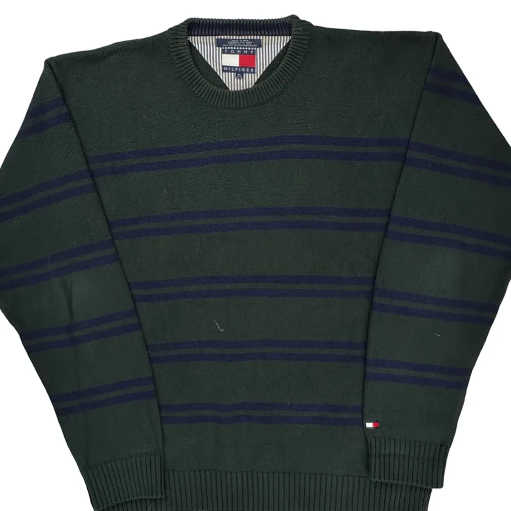 Tommy Hilfiger Striped Sweater - XL Green Cotton - Image 5