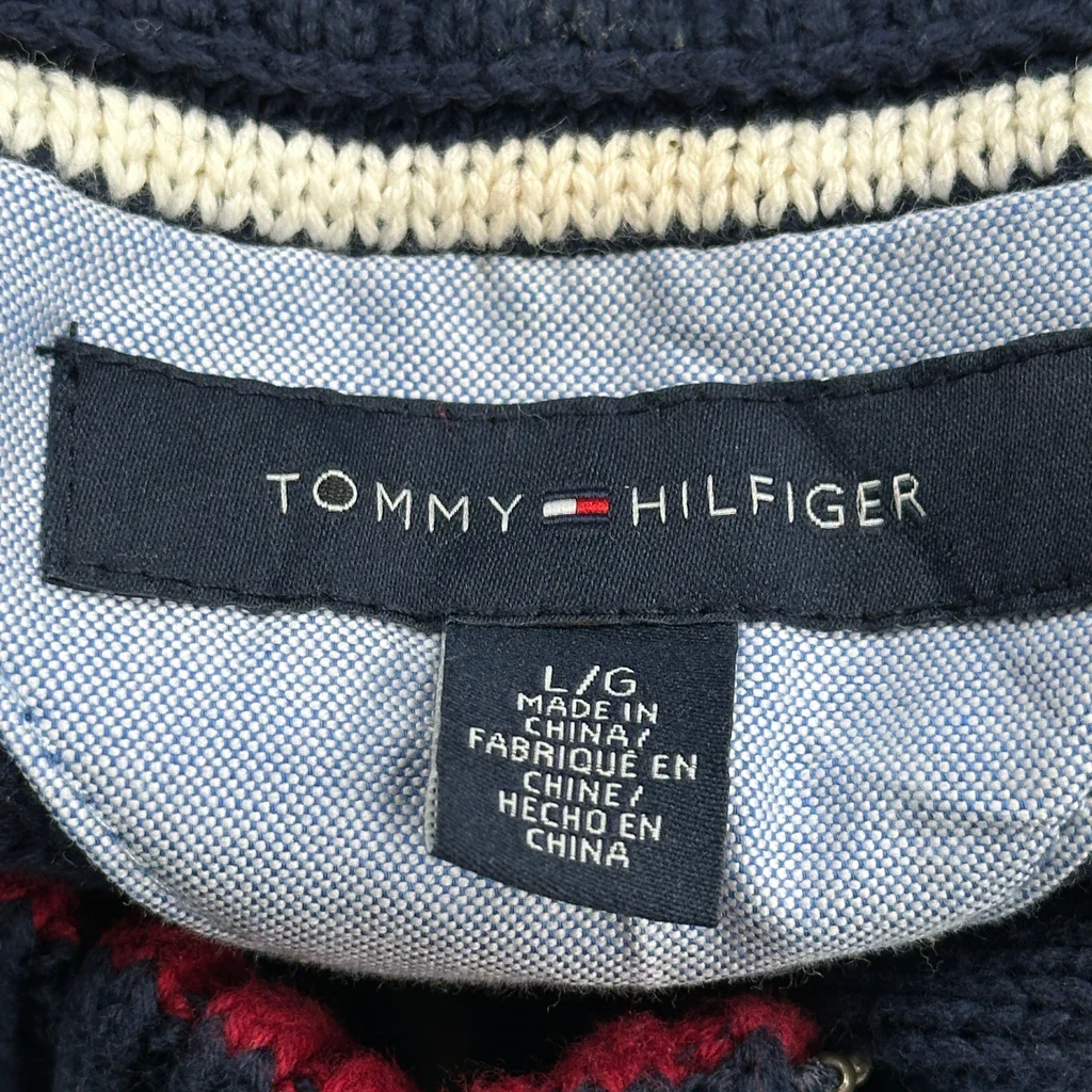 Tommy Hilfiger Striped Sweater - Large Navy Cotton - Image 3