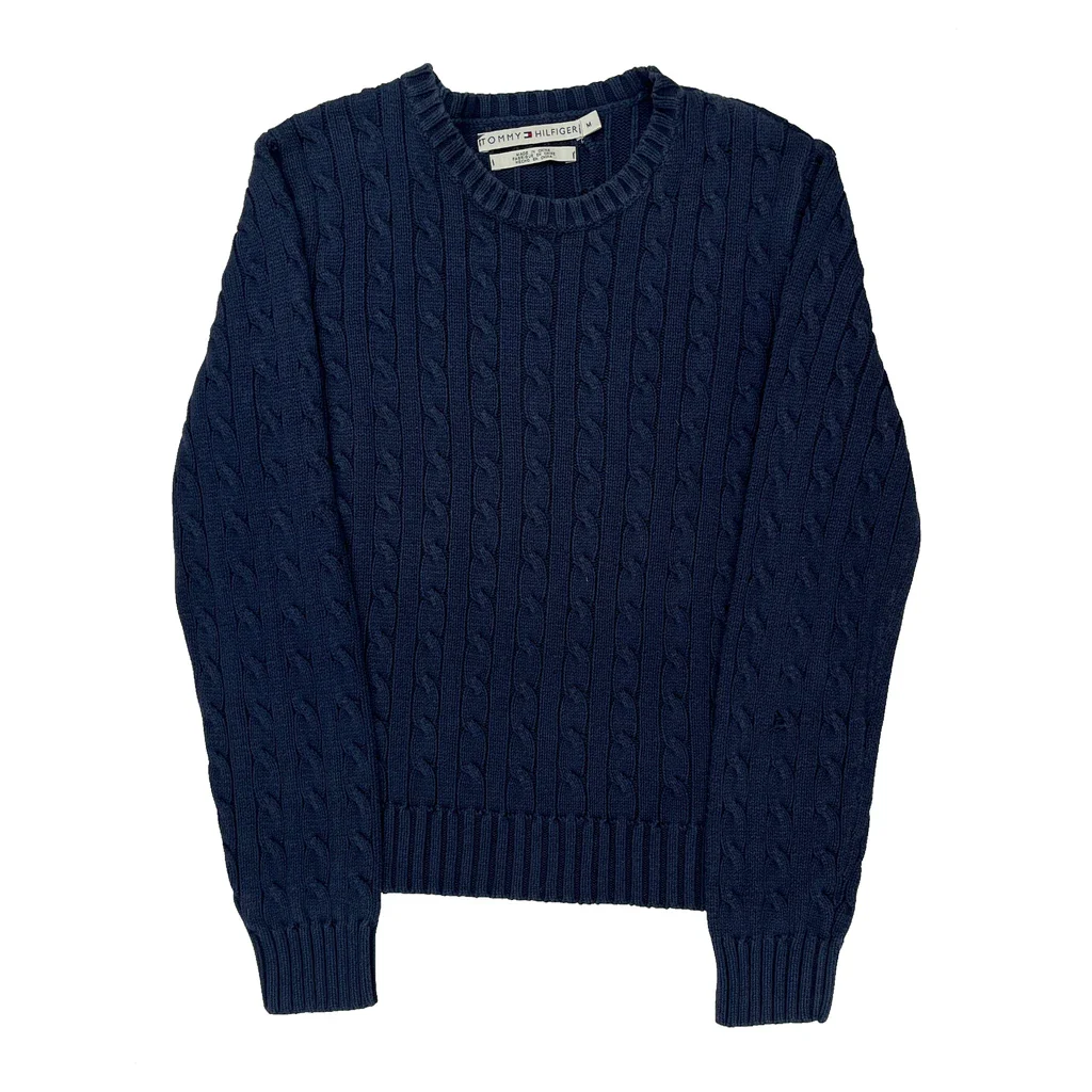 Tommy Hilfiger Cable Knit Sweater - Medium Navy Cotton