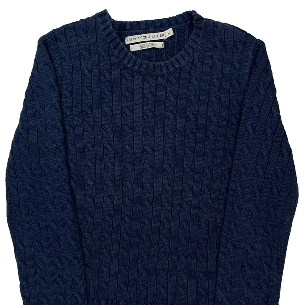 Tommy Hilfiger Cable Knit Sweater - Medium Navy Cotton - Image 5