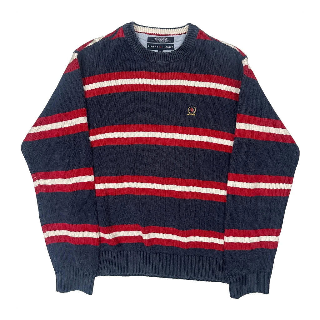 Tommy Hilfiger Striped Sweater - Medium Navy Cotton