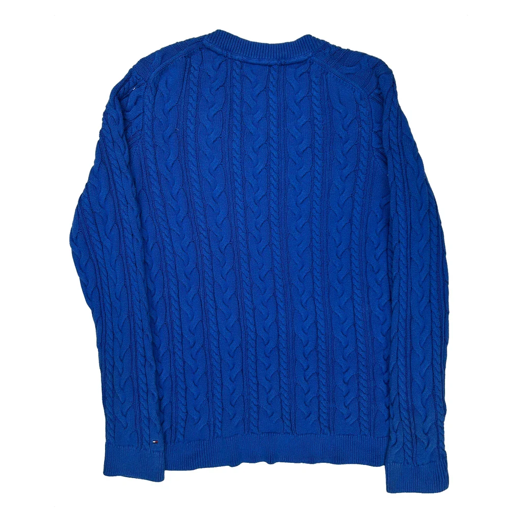 Tommy Hilfiger V-Neck Sweater - Large Blue Cotton - Image 2