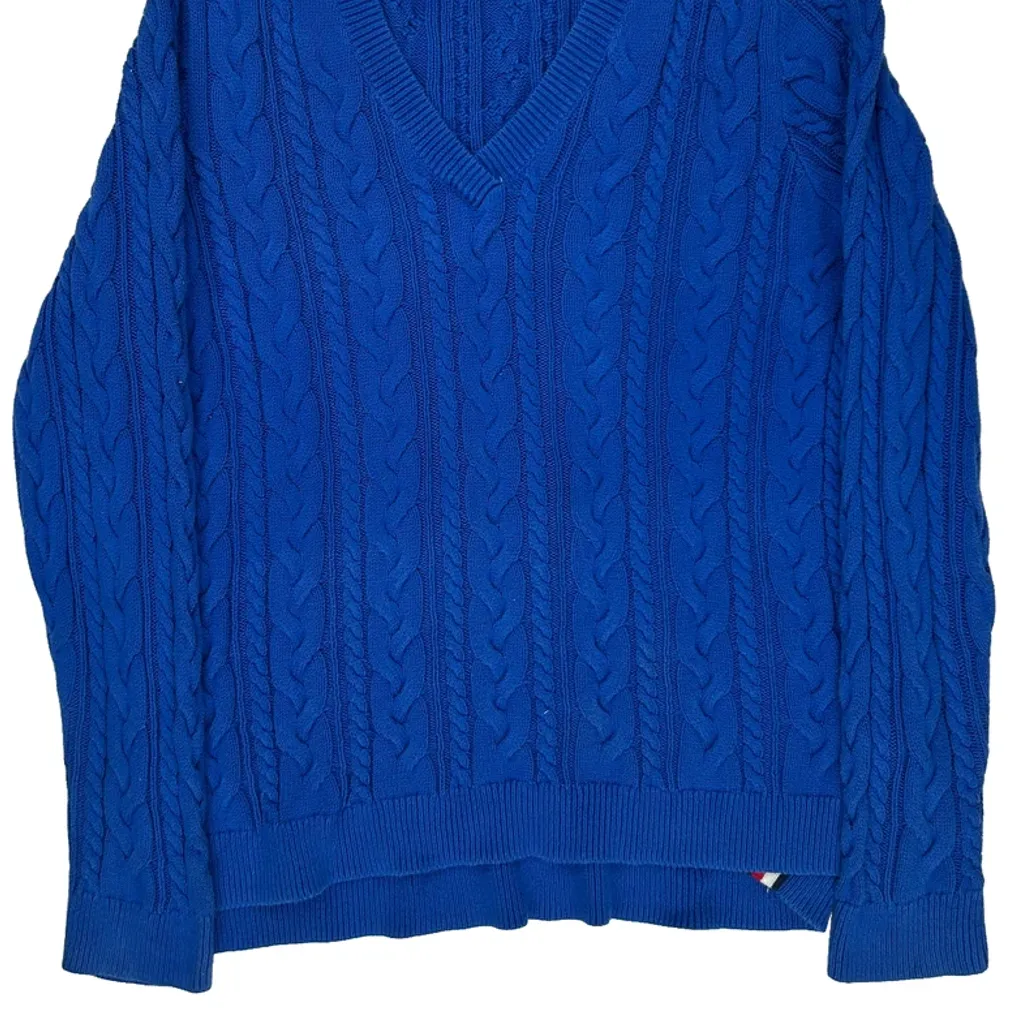 Tommy Hilfiger V-Neck Sweater - Large Blue Cotton - Image 4