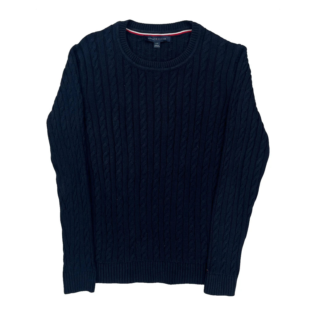 Tommy Hilfiger Cable Knit Sweater - Large Navy Cotton