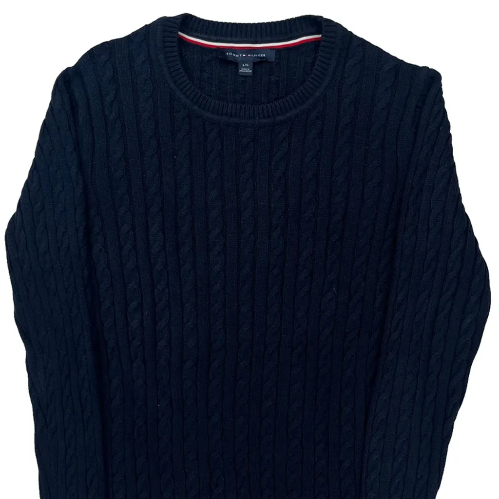 Tommy Hilfiger Cable Knit Sweater - Large Navy Cotton - Image 5