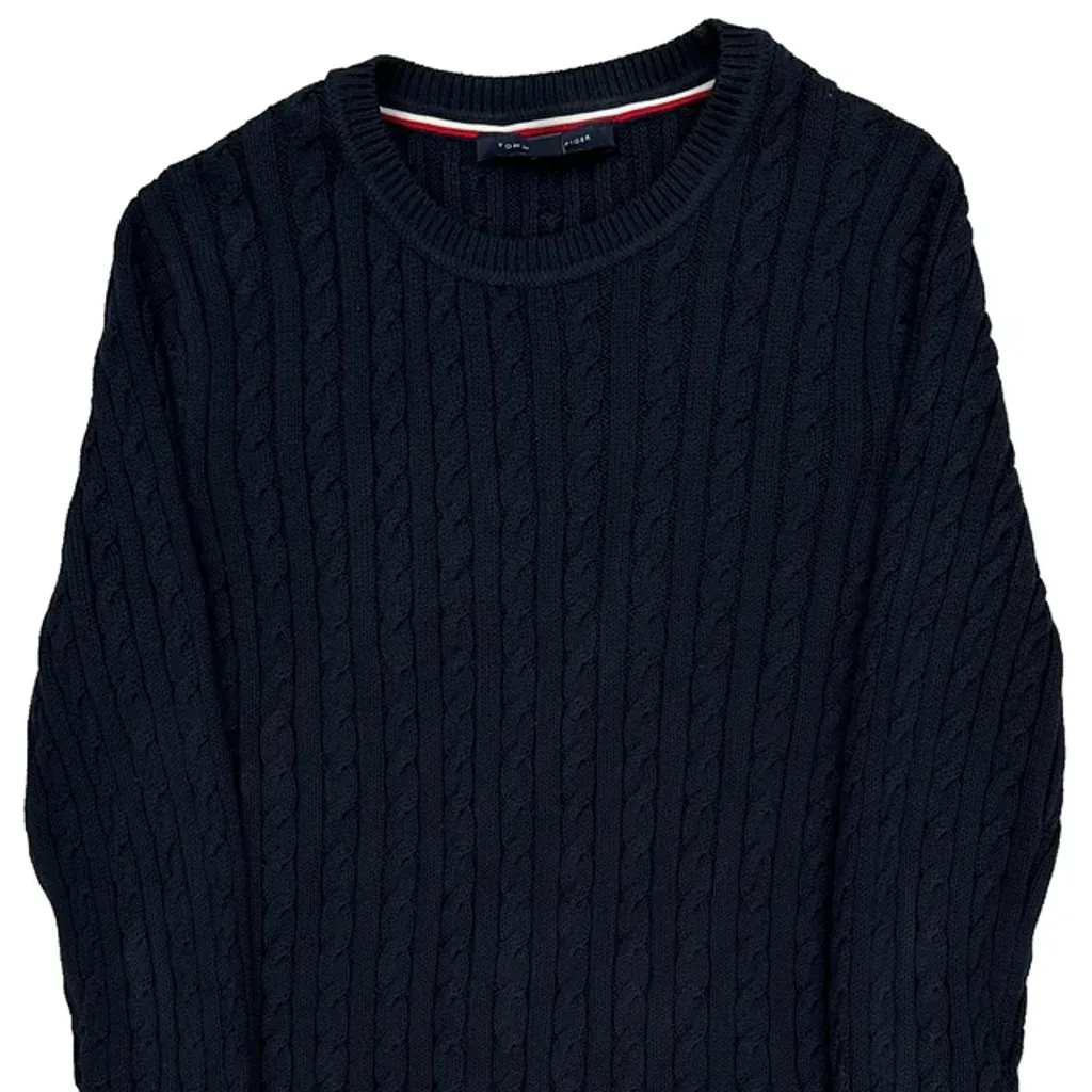 Tommy Hilfiger Striped Sweater - Large Navy Cotton - Image 5
