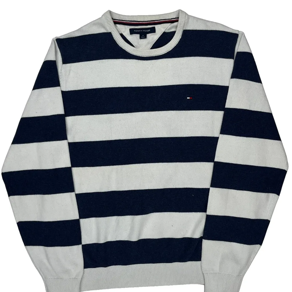 Tommy Hilfiger Striped Sweater - Medium Navy Cotton - Image 4