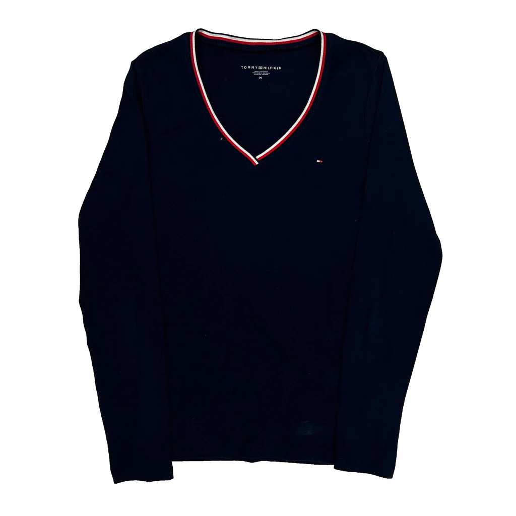 Tommy Hilfiger V-Neck Sweater - Medium Navy Cotton