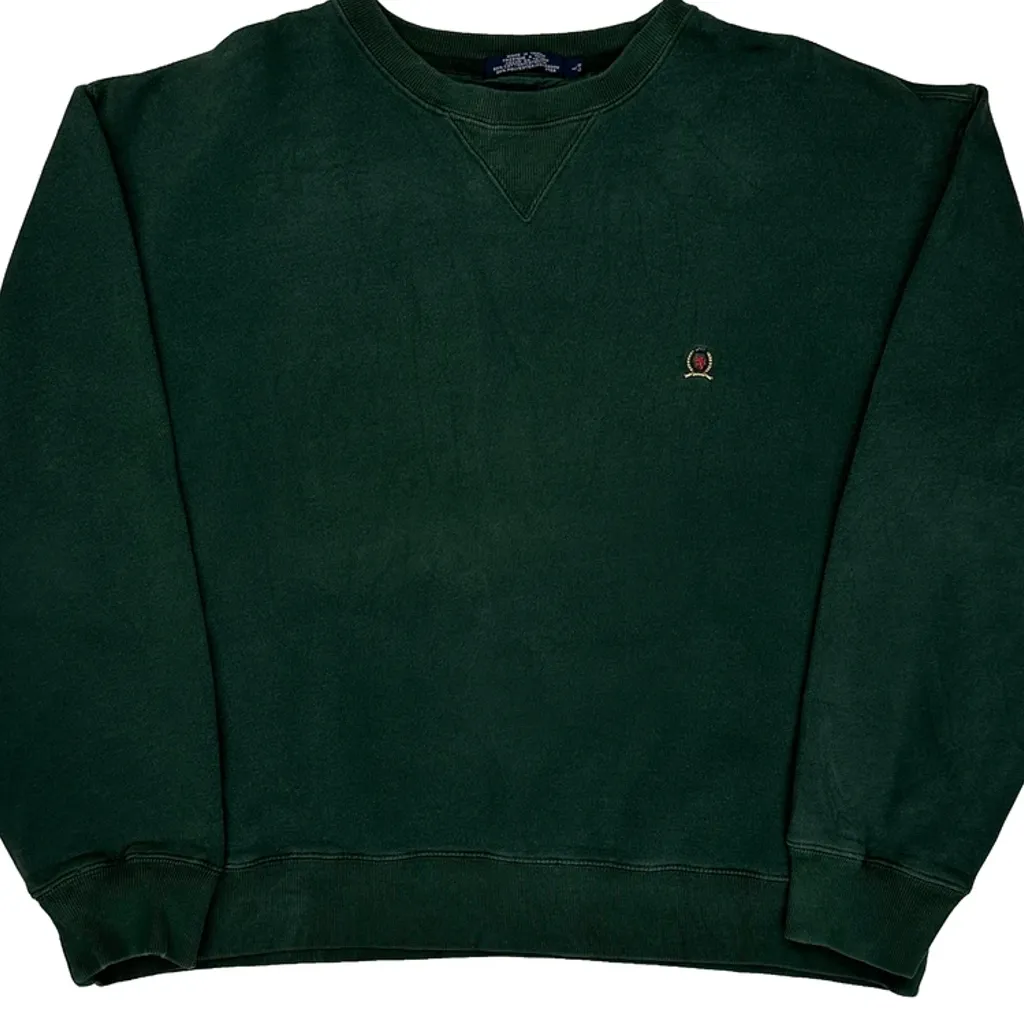 Tommy Hilfiger Sweatshirt - Large Green Cotton Blend - Image 5