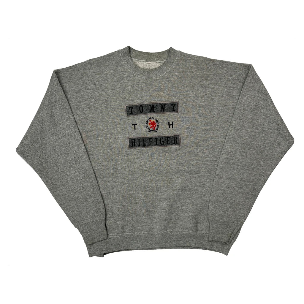 Tommy Hilfiger Spellout Sweatshirt - Large Grey Cotton