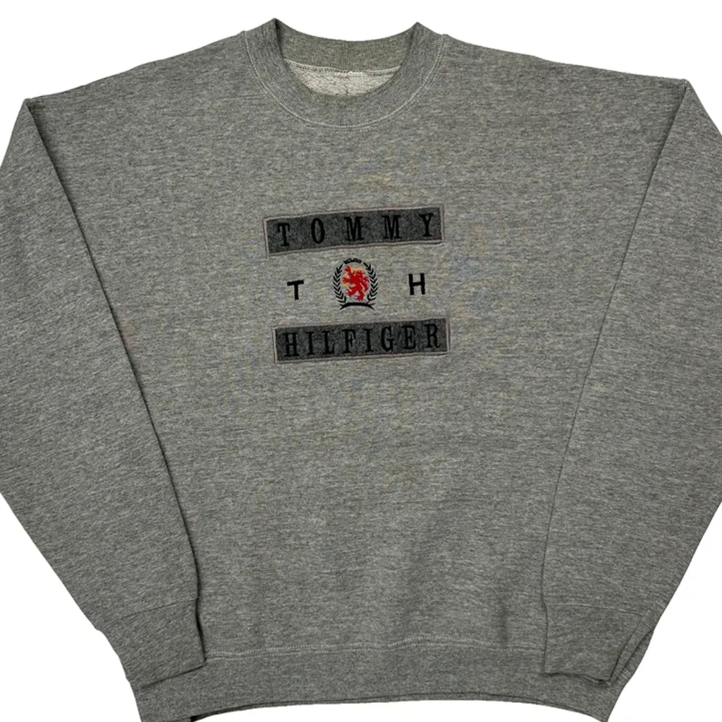 Tommy Hilfiger Spellout Sweatshirt - Large Grey Cotton - Image 4
