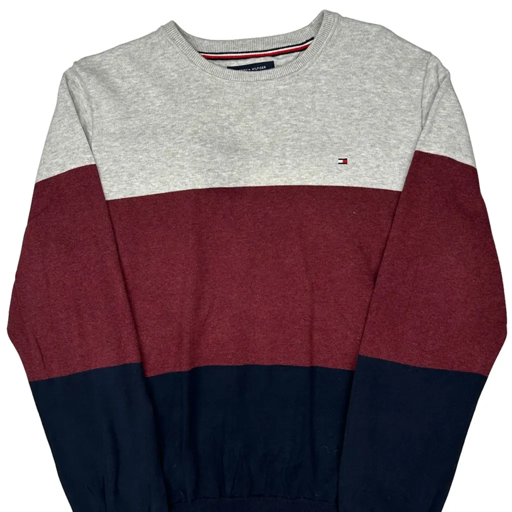 Tommy Hilfiger Striped Sweatshirt - XL Grey Cotton - Image 4