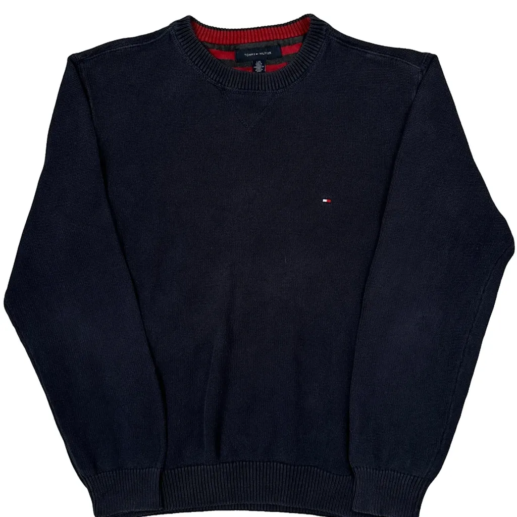 Tommy Hilfiger Chunky Knit Sweatshirt - Large Navy Cotton - Image 5