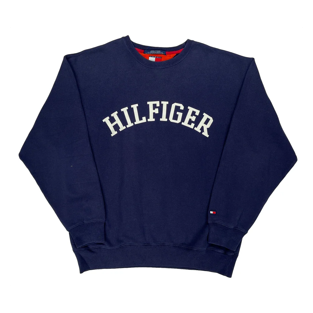 Tommy Hilfiger Spellout Sweatshirt - Large Navy Cotton Blend