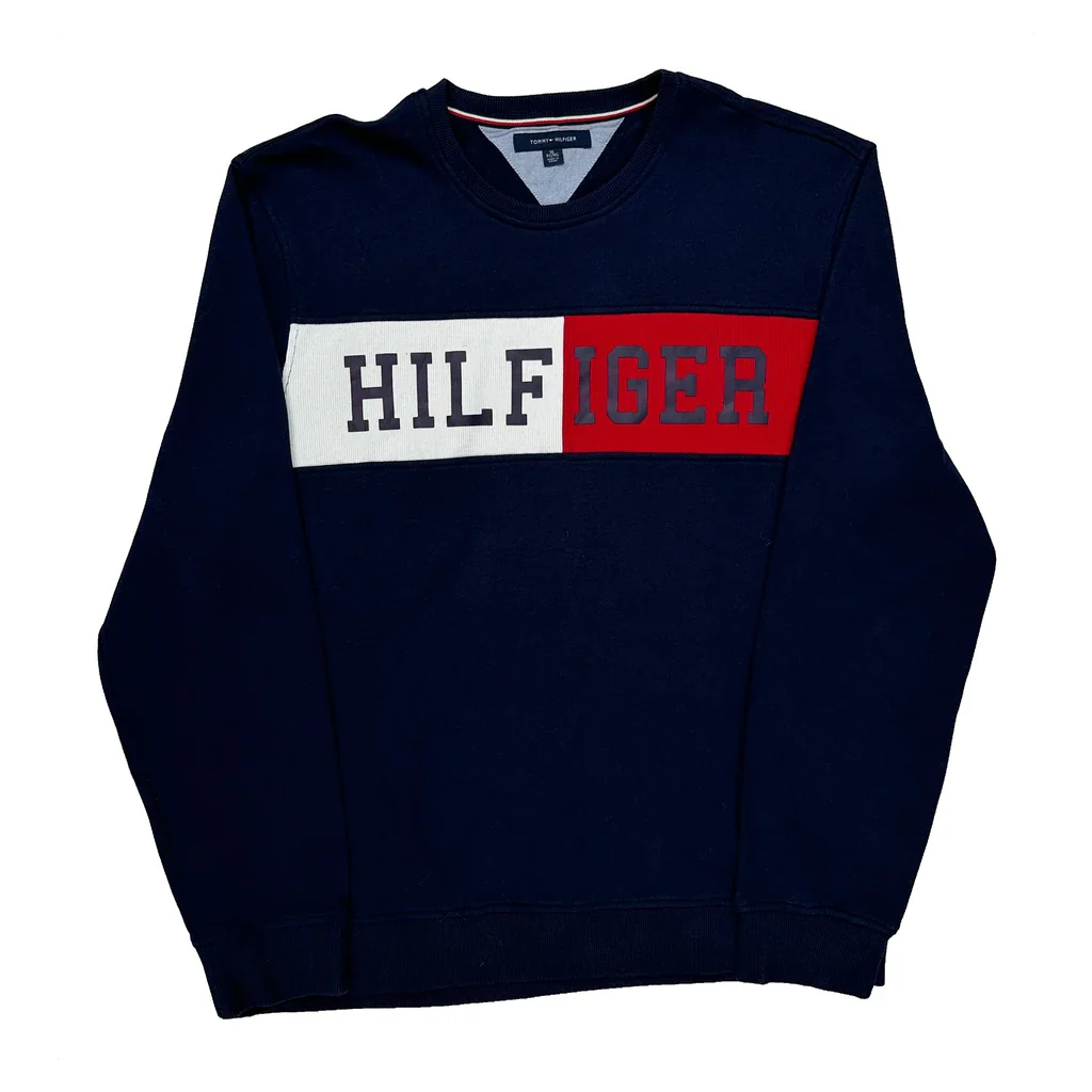 Tommy Hilfiger Spellout Sweatshirt - XL Navy Cotton