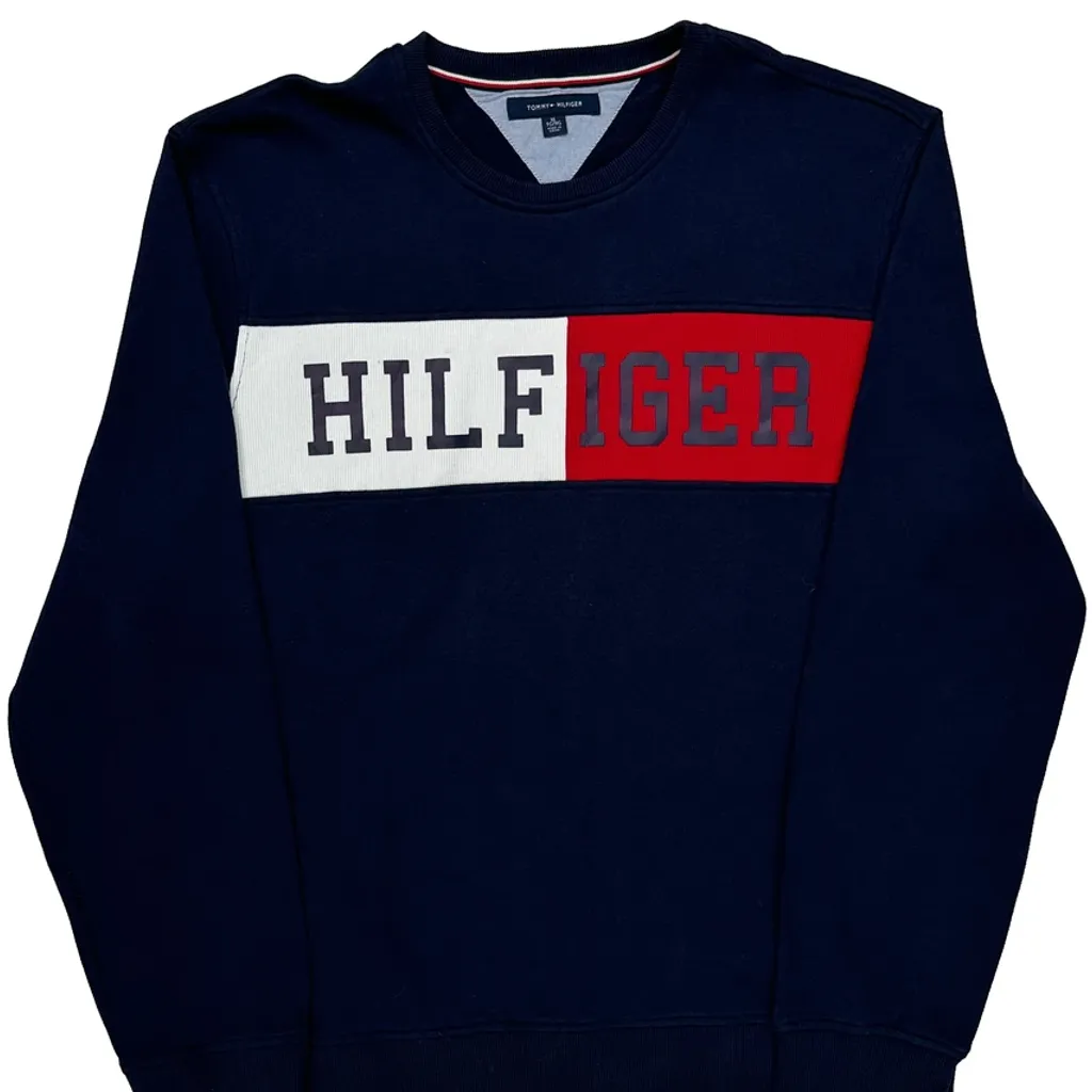 Tommy Hilfiger Spellout Sweatshirt - XL Navy Cotton - Image 4