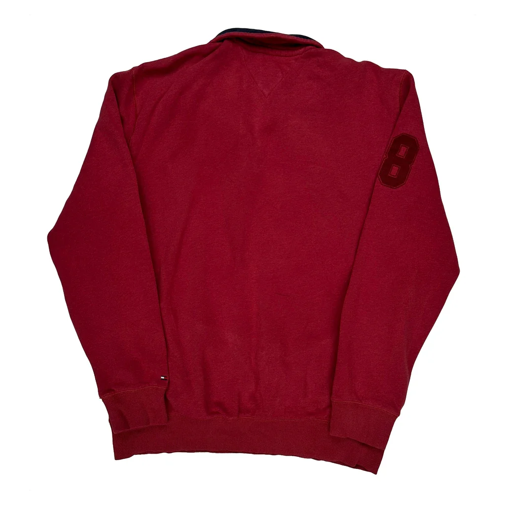 Tommy Hilfiger Collared Sweatshirt - Large Red Cotton - Image 2