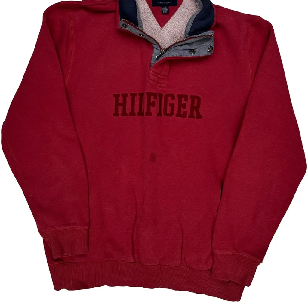 Tommy Hilfiger Collared Sweatshirt - Large Red Cotton - Image 5