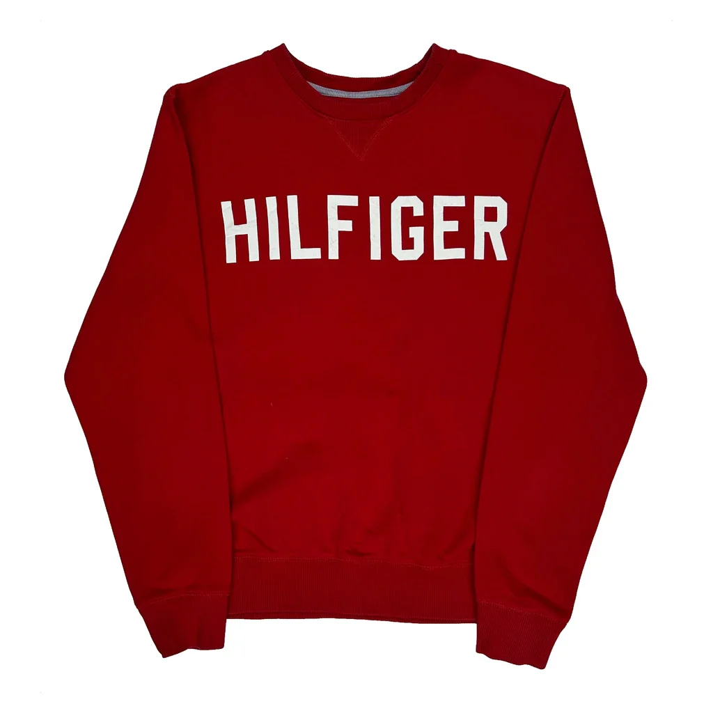 Tommy Hilfiger Spellout Sweatshirt - Medium Red Cotton