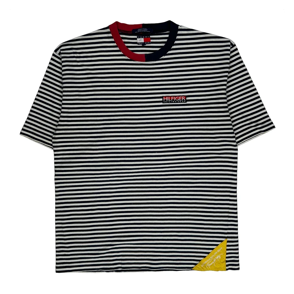 Tommy Hilfiger Striped T-Shirt - XL Black & White Cotton