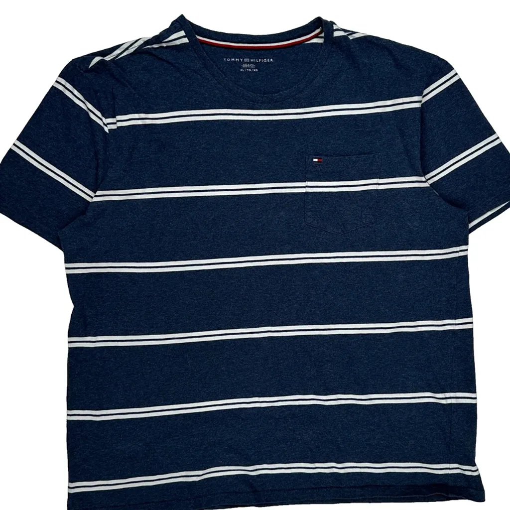 Tommy Hilfiger Striped T-Shirt - XL Blue Cotton - Image 4