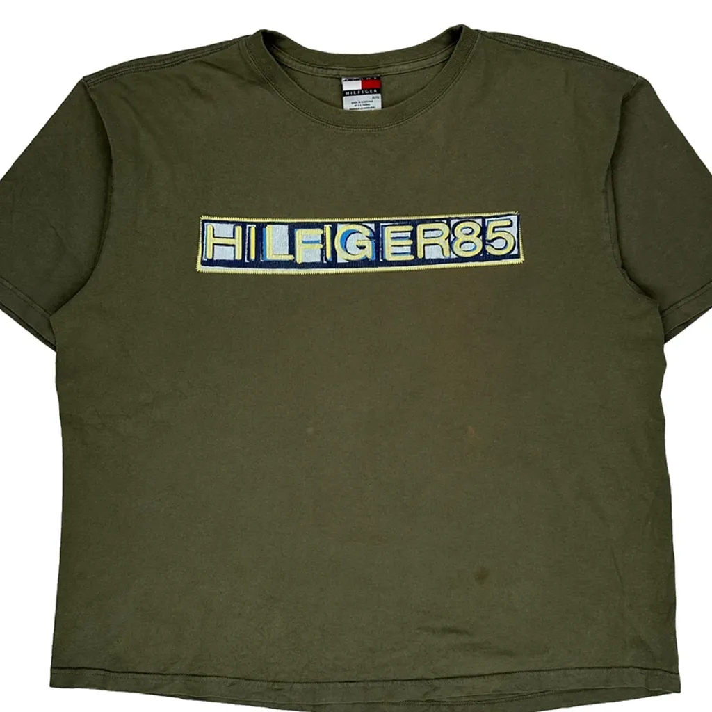 Tommy Hilfiger Spellout T-Shirt - XL Green Cotton - Image 6