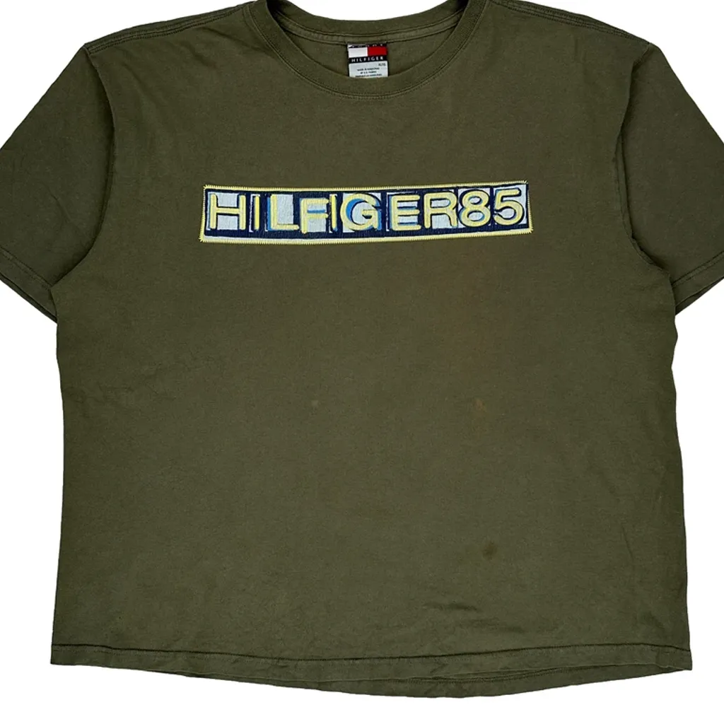 Tommy Hilfiger Spellout T-Shirt - XL Green Cotton - Image 7