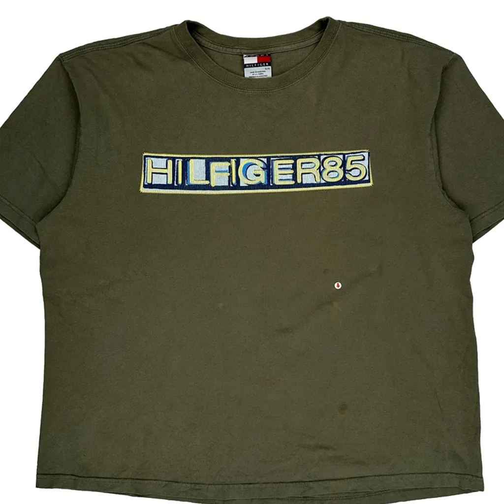 Tommy Hilfiger Spellout T-Shirt - XL Green Cotton - Image 9