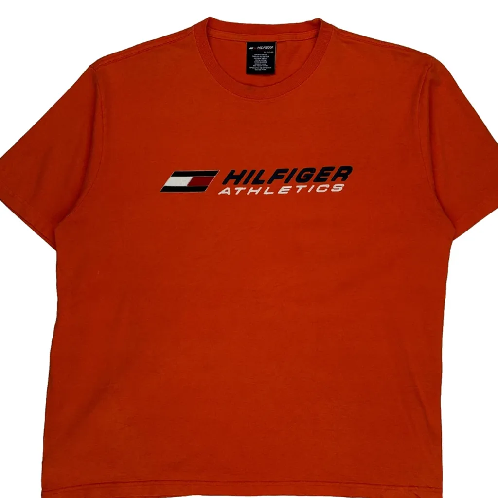 Tommy Hilfiger Spellout T-Shirt - XL Orange Cotton - Image 6