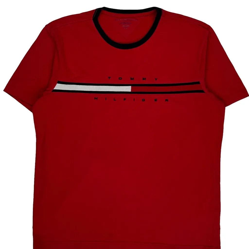 Tommy Hilfiger Striped T-Shirt - Large Red Cotton - Image 4