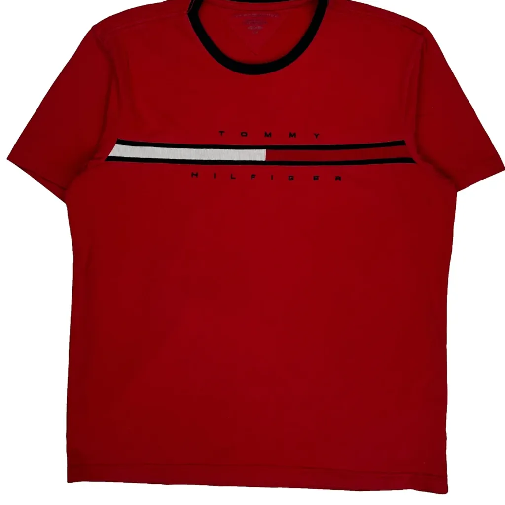 Tommy Hilfiger Striped T-Shirt - Large Red Cotton - Image 5