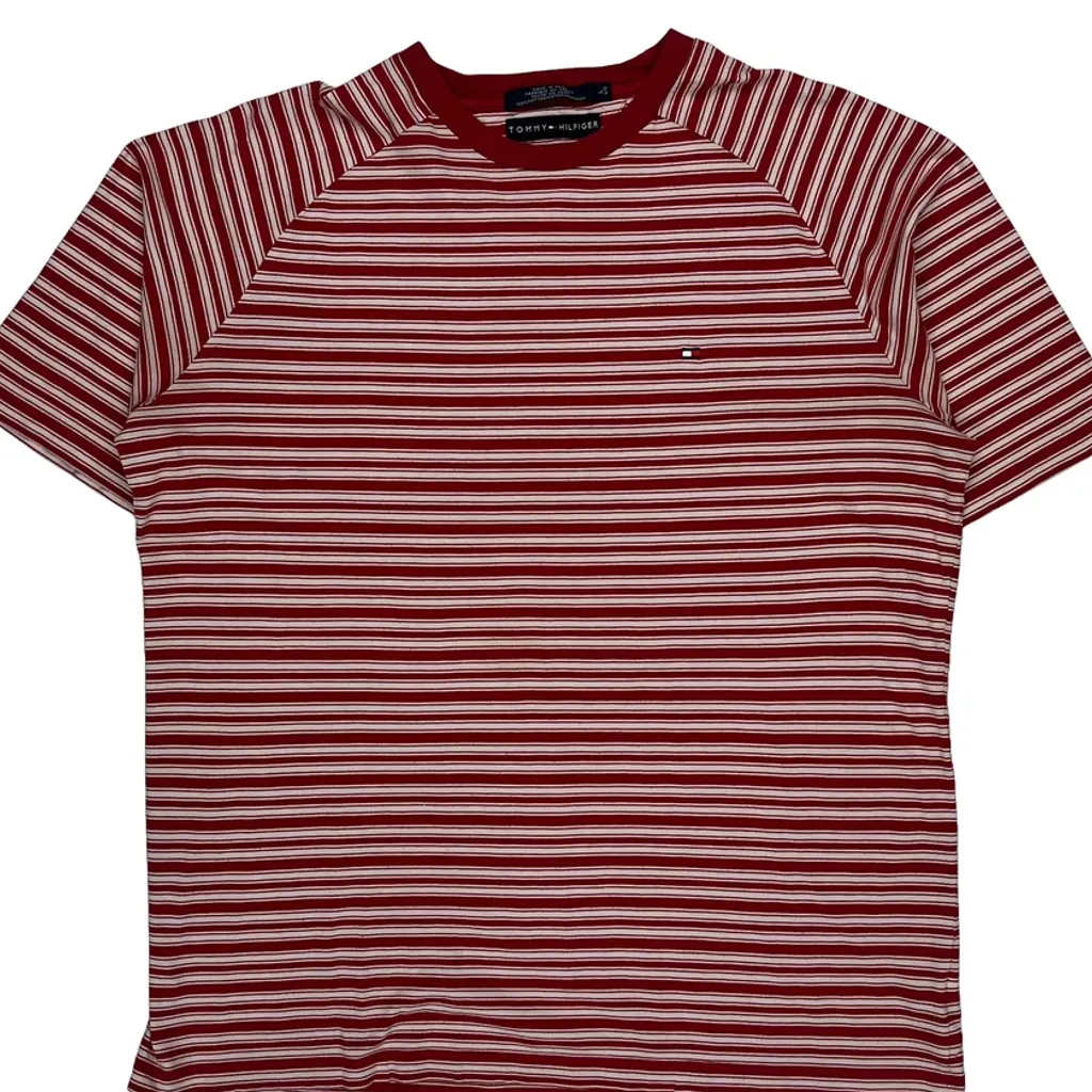 Tommy Hilfiger Striped T-Shirt - Large Red Cotton - Image 4