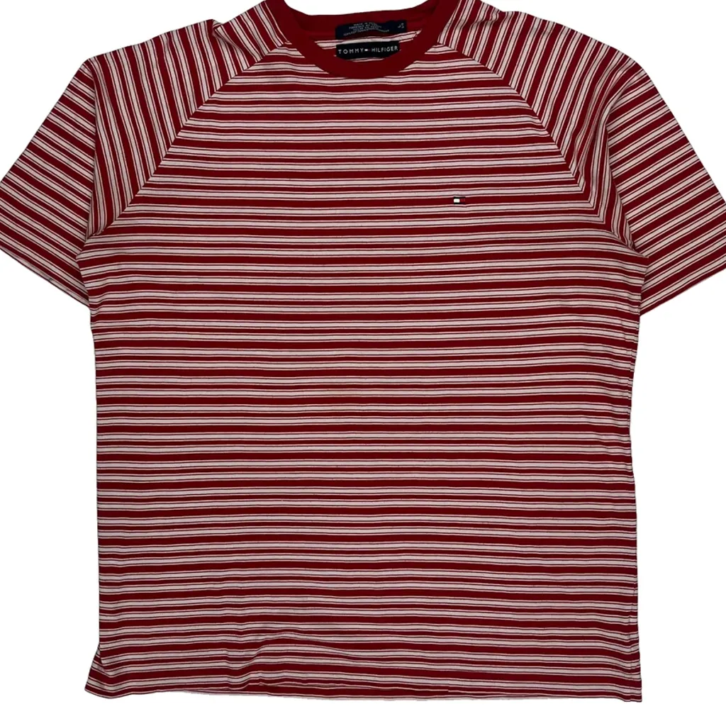 Tommy Hilfiger Striped T-Shirt - Large Red Cotton - Image 5