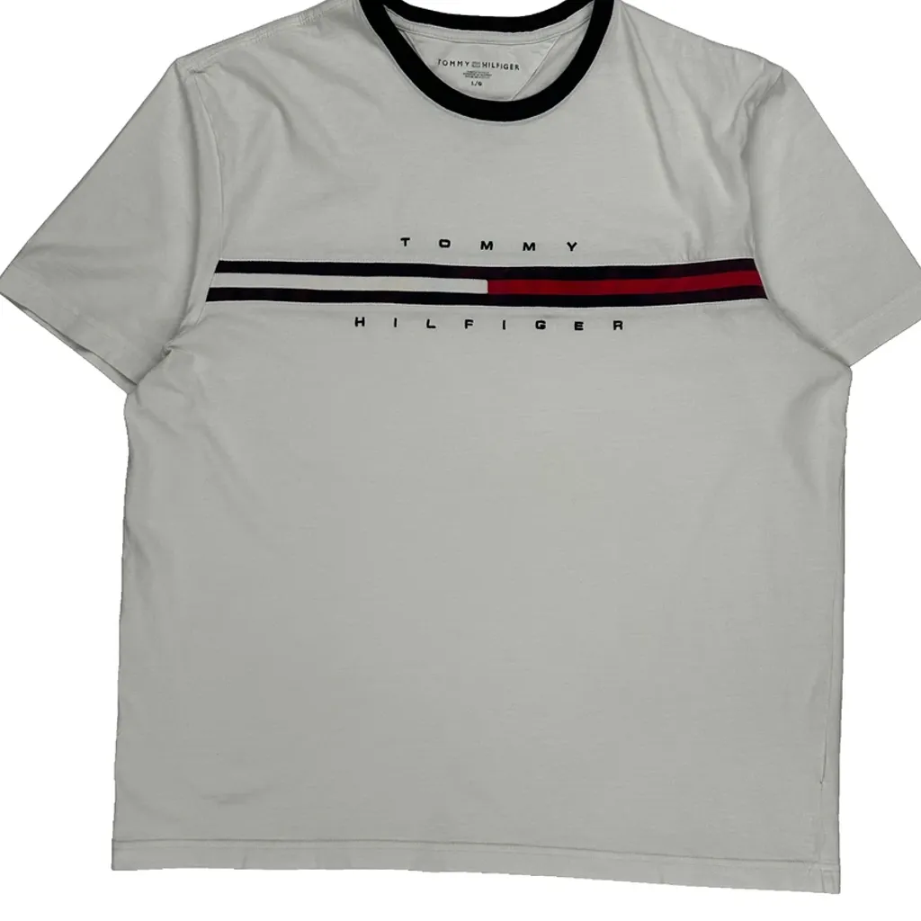 Tommy Hilfiger Striped T-Shirt - Large White Cotton - Image 4