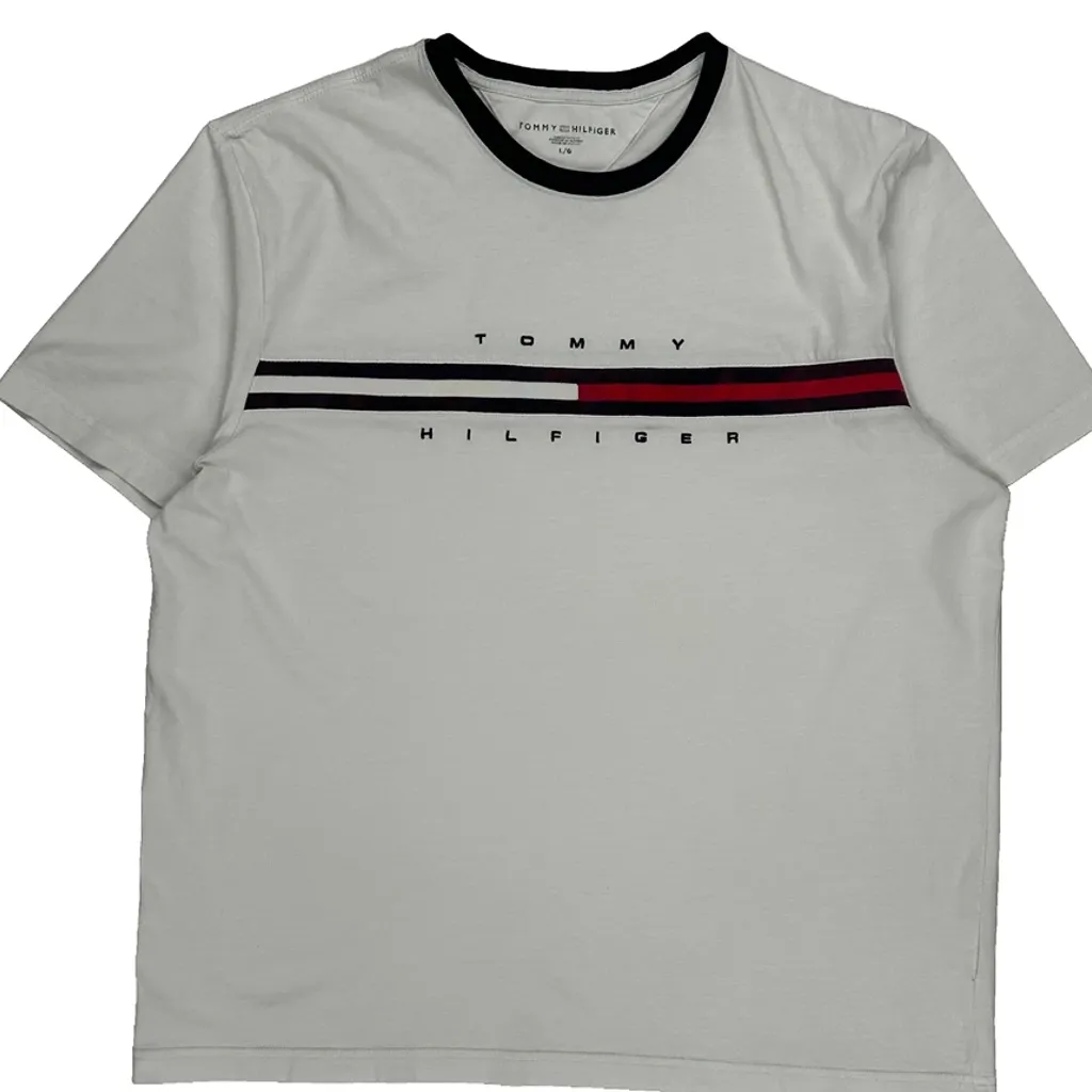 Tommy Hilfiger Striped T-Shirt - Large White Cotton - Image 5