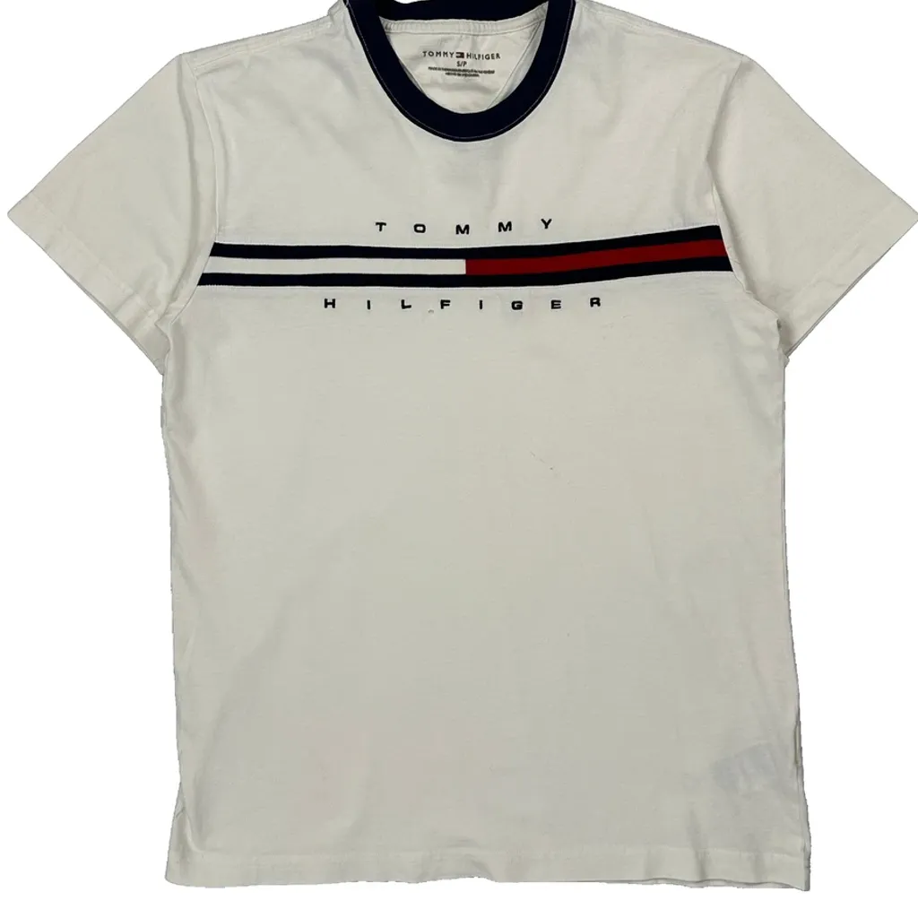 Tommy Hilfiger Striped T-Shirt - Small White Cotton - Image 5