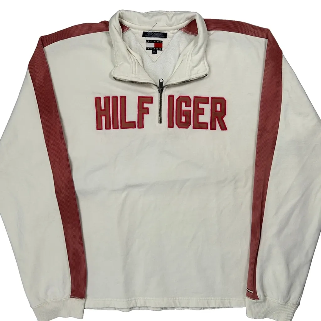 Tommy Jeans Spellout 1/4 Zip - XL White Cotton - Image 5