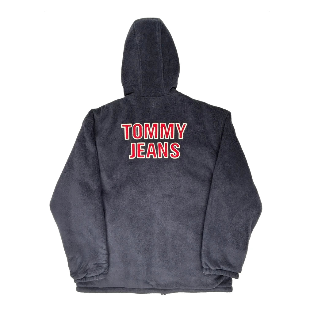 Tommy Jeans Reversible Spellout Fleece Jacket - XL Grey Polyester - Image 2