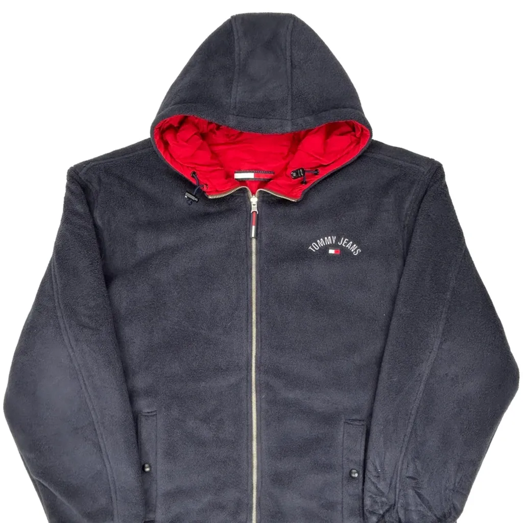 Tommy Jeans Reversible Spellout Fleece Jacket - XL Grey Polyester - Image 4