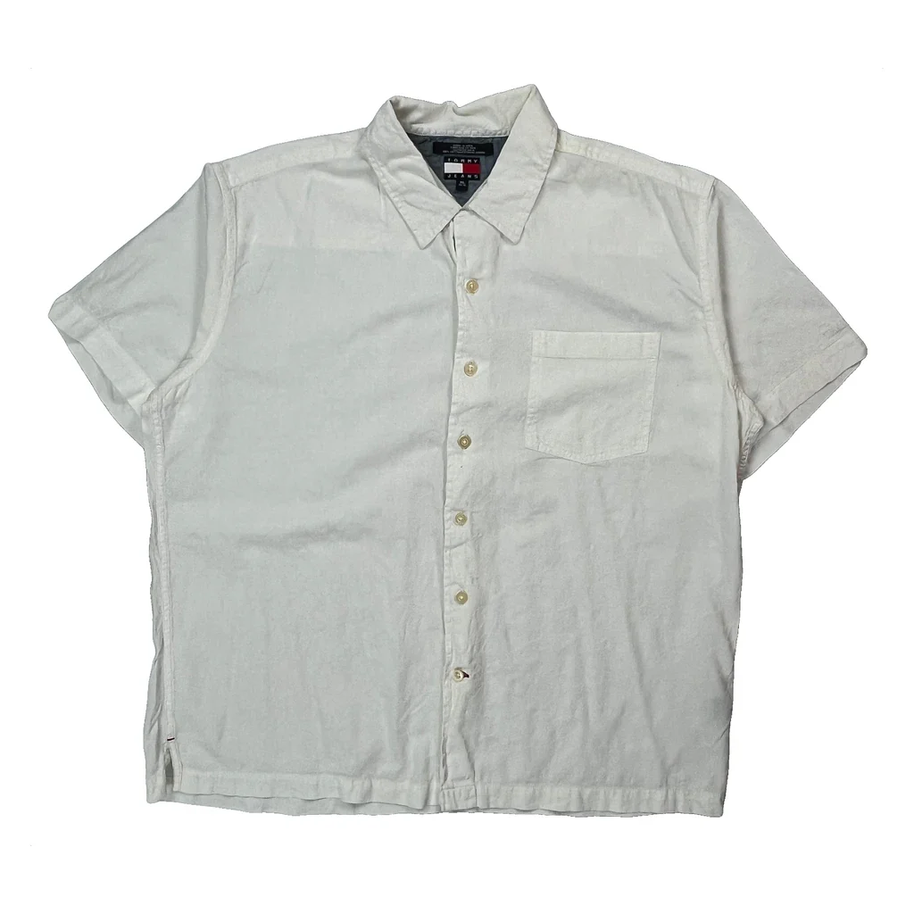 Tommy Jeans Short Sleeve Shirt - XL White Cotton