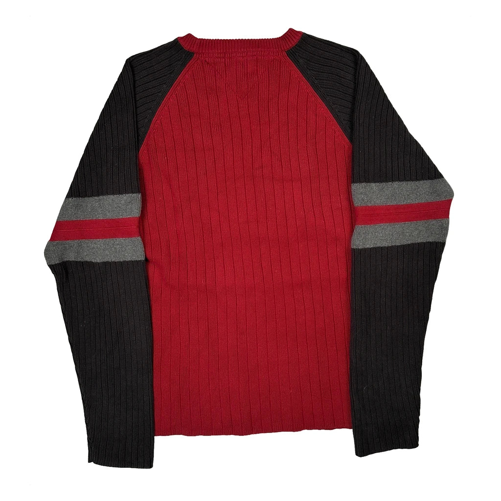 Tommy Jeans Striped Ribbed Knit Sweater - Large Red Cotton - Image 2