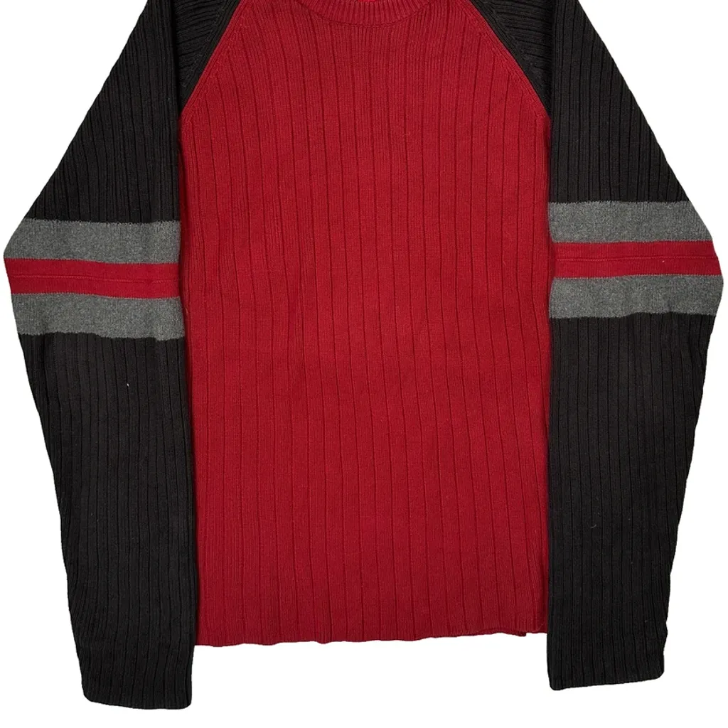 Tommy Jeans Striped Ribbed Knit Sweater - Large Red Cotton - Image 4