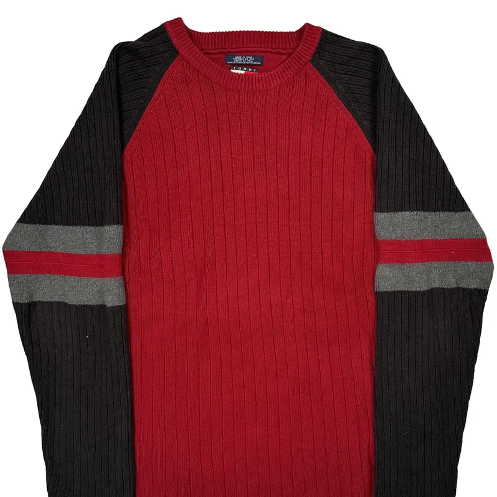 Tommy Jeans Striped Ribbed Knit Sweater - Large Red Cotton - Image 5