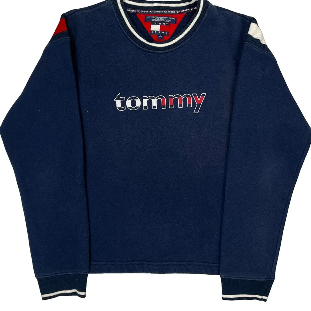 Tommy Jeans Spellout Sweatshirt - Large Blue Cotton Blend - Image 5