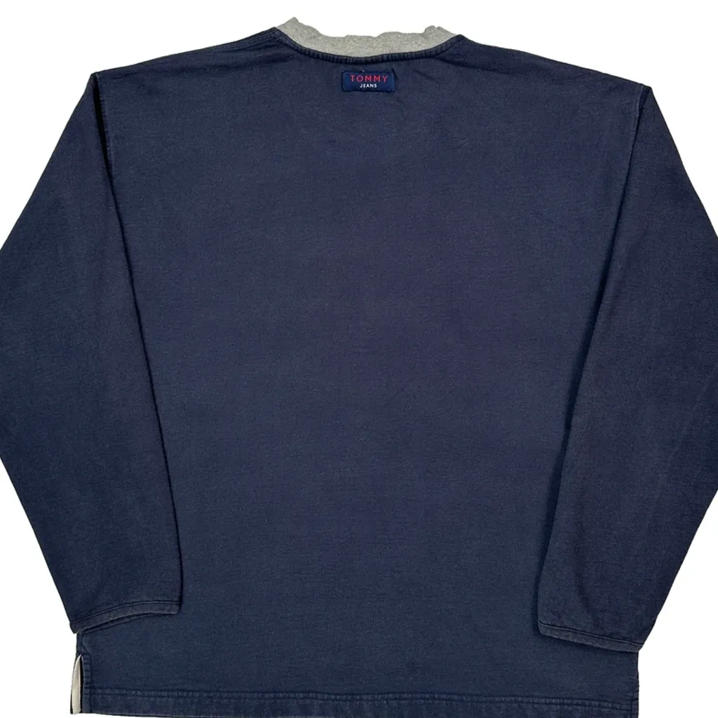 90s Tommy Jeans Spellout Sweatshirt - Large Navy Cotton Blend - Image 6