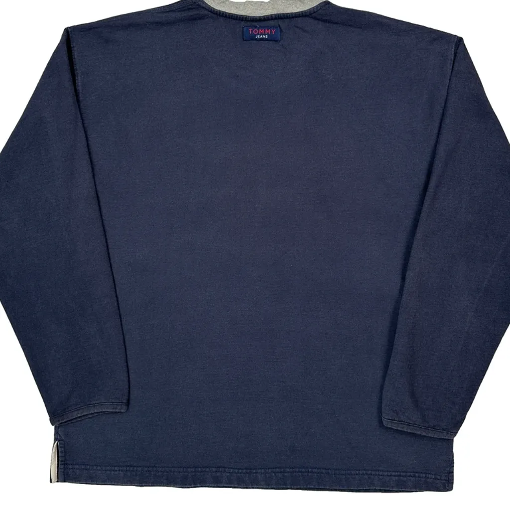 90s Tommy Jeans Spellout Sweatshirt - Large Navy Cotton Blend - Image 7