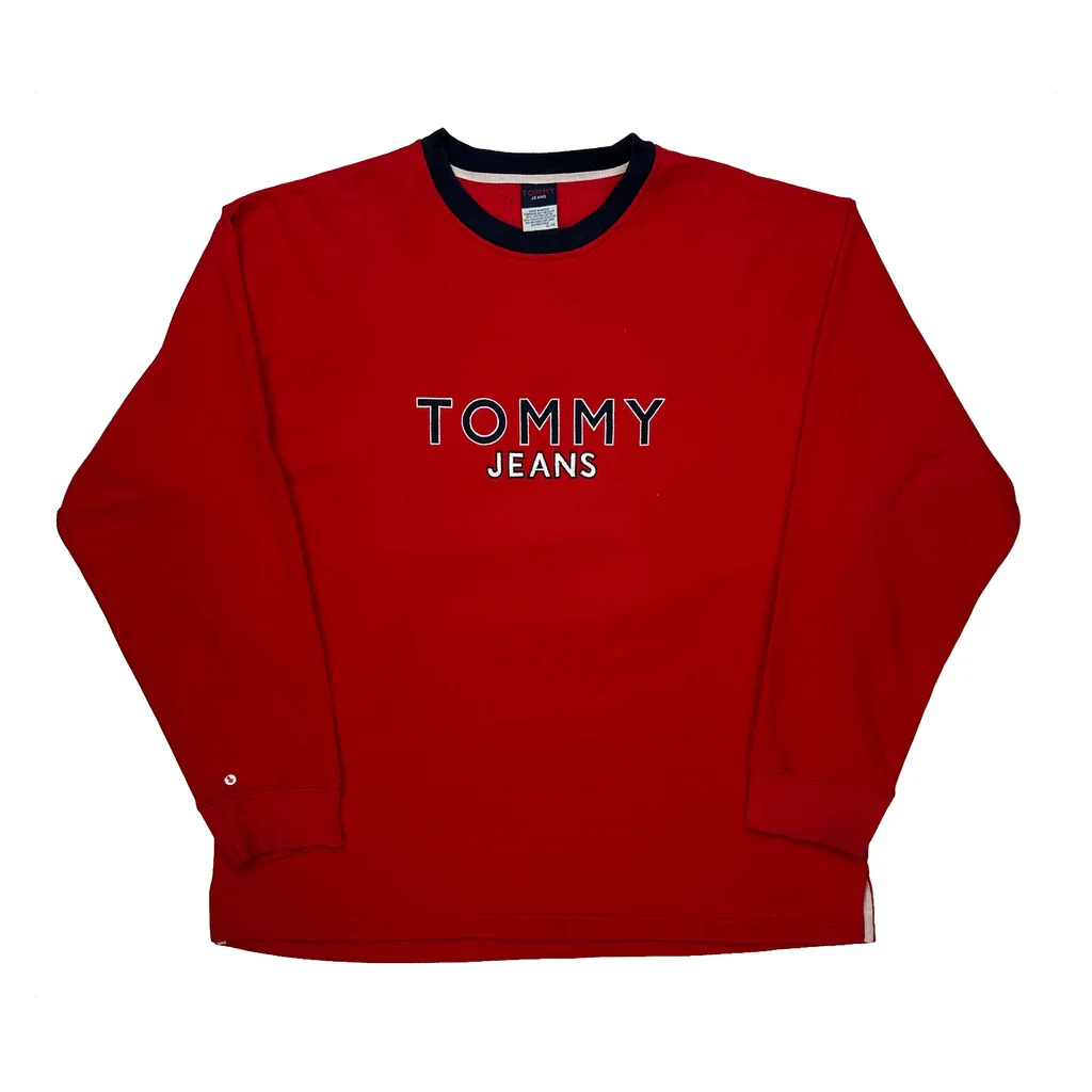 Tommy Jeans Spellout Sweatshirt - XL Red Cotton - Image 2