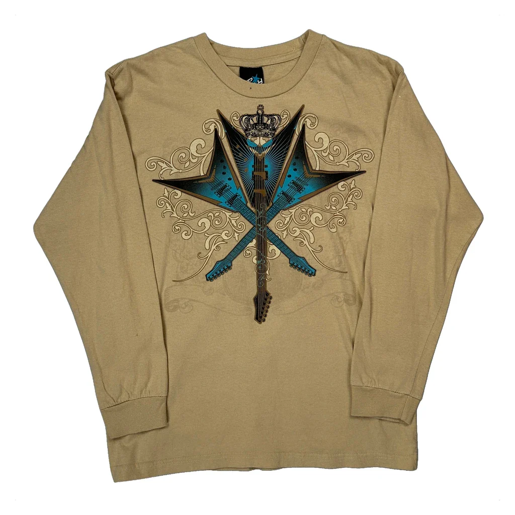 Top Heavy Graphic Long Sleeve T-Shirt - XL Beige Cotton