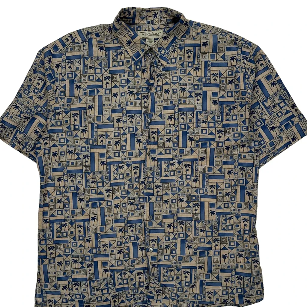 Tori Richards Hawaiian Shirt - Large Blue Cotton - Image 4
