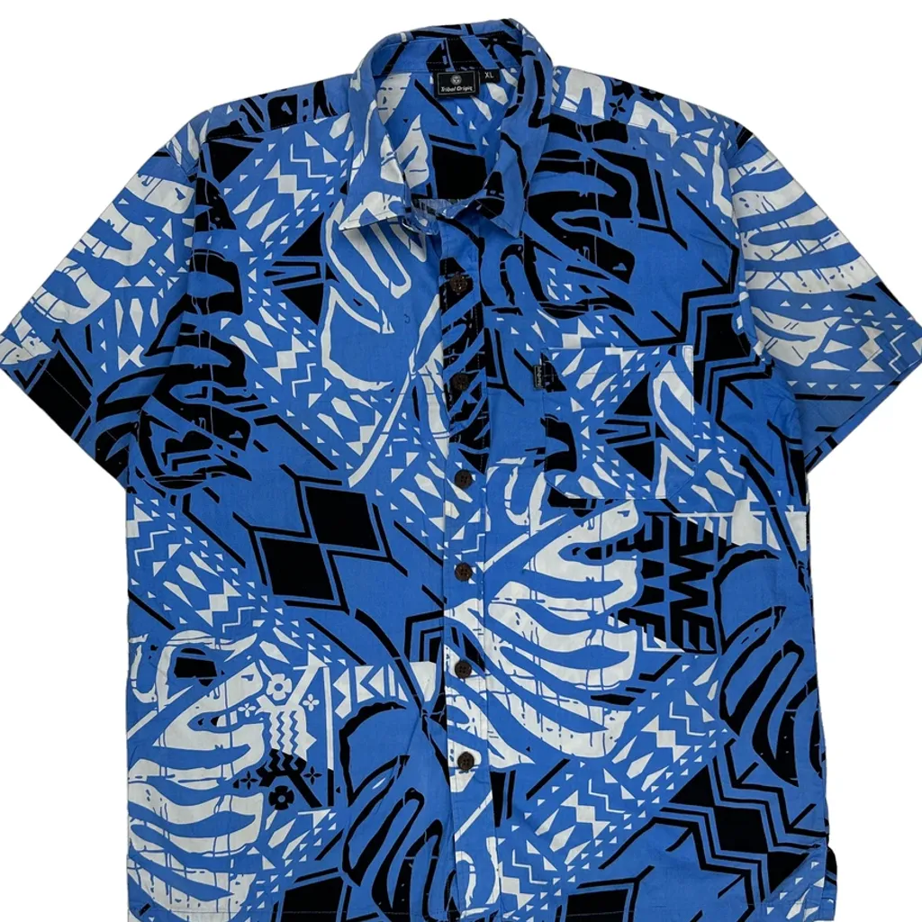 Tribal Origin Hawaiian Shirt - XL Blue Cotton - Image 4